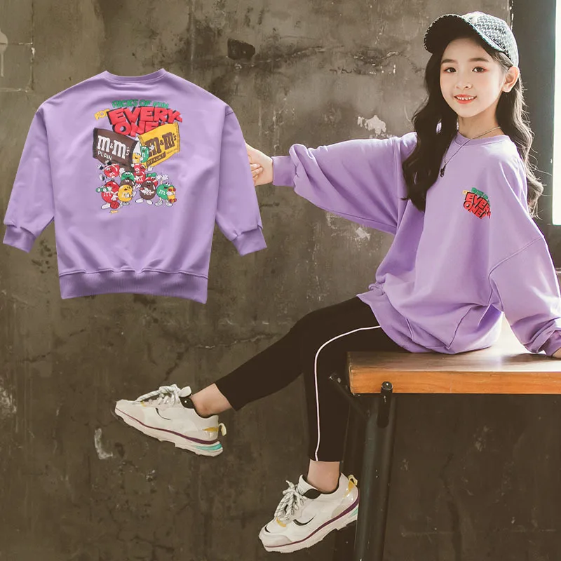 

New Violet Spring Autumn Tops Hoodies Girls Sweatshirts Coat Kids Outwear Teenager Children Clothes High Quality