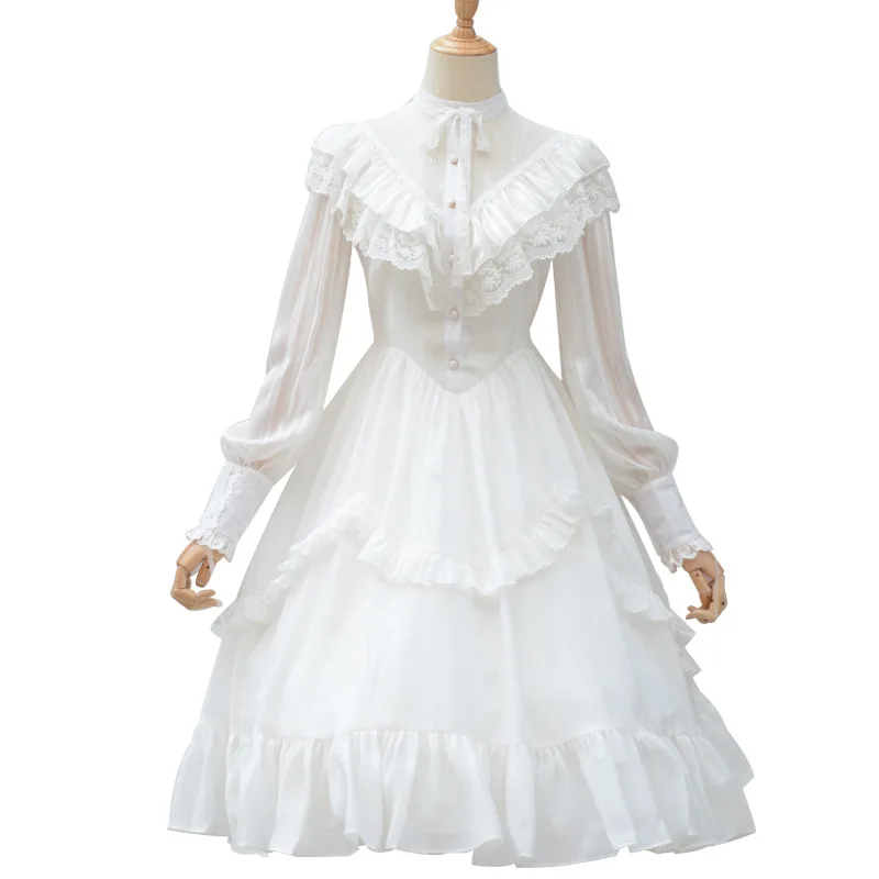 

Camellia girl / light high collar lace spring summer Lolita Chiffon hollow sleeve court dress