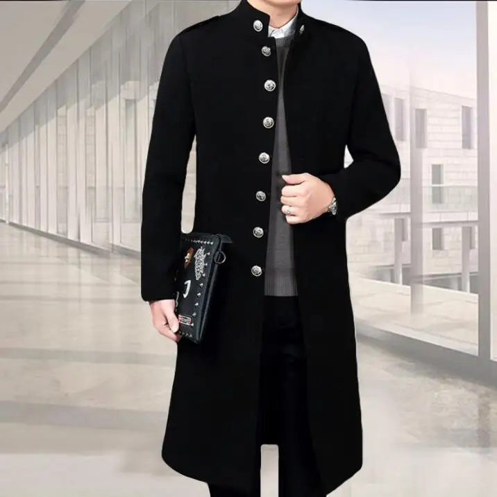 Autumn winter casual woolen coat men trench coats long sleeves overcoat mens cashmere coat casaco stand collar black england