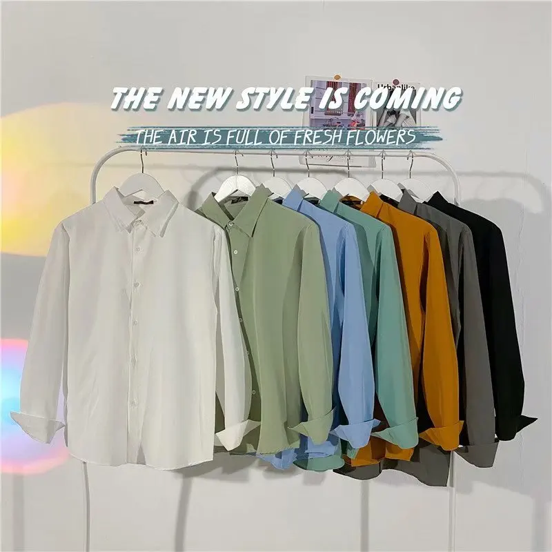 

Korean Style Men Solid Shirt Long Sleeve Harajuku Fashion Trends Plus Size Mens Clothes Casual Button Up Oversized Streetwear