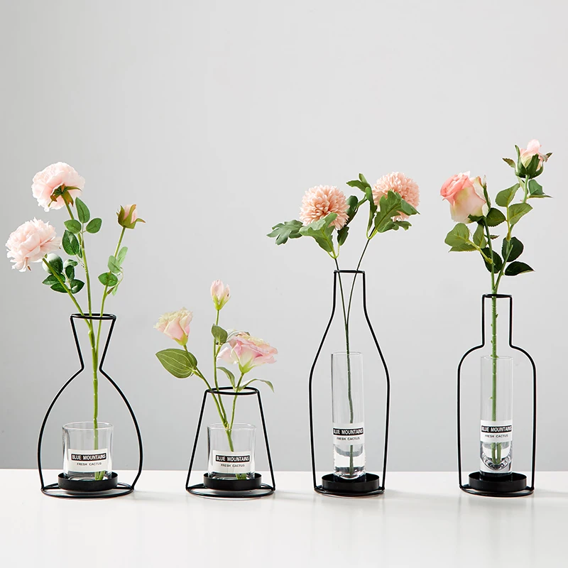 Стеклянная ваза железная подставка для цветов настольное украшение дома