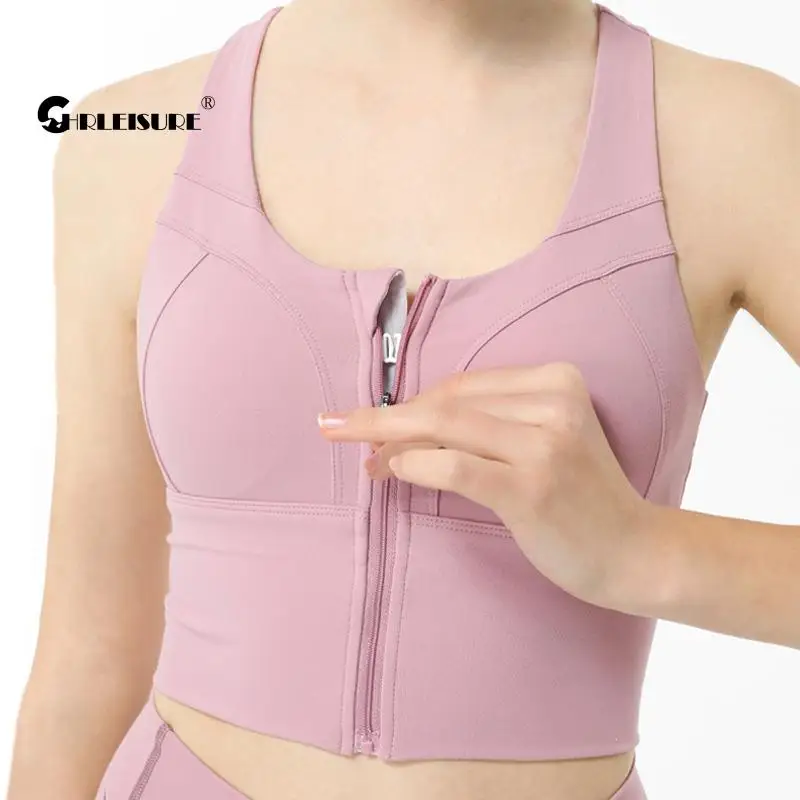 

Спортивный топ на молнии CHRLEISURE, ударопрочный жилет для фитнеса, расширенный бюстгальтер на бретельках с перекрестной спинкой