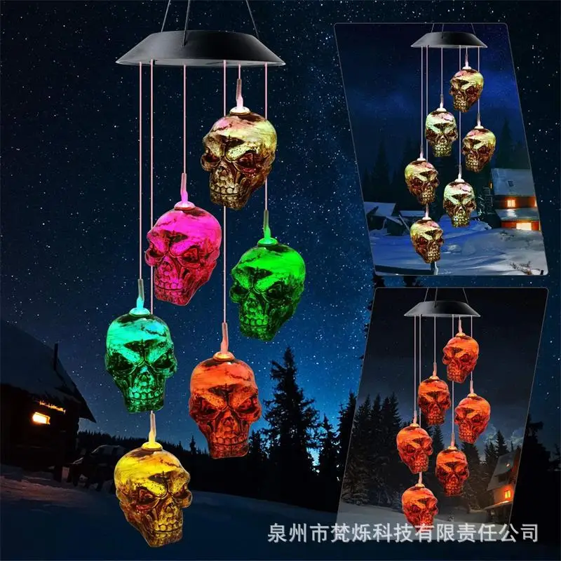 

LED Solar Skull Wind Chime Light Halloween Skeleton Head Wind Chime Decoration IP66 Waterproof