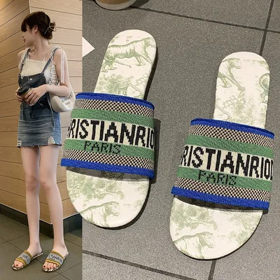 

letter embroidery beach Brand slippers classic style multicolor fashionable women shoes Luxury Slides Shoes Women