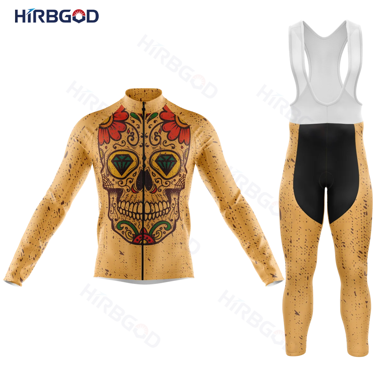 

HIRBGOD Ghost Star Skull Mens Cycling Sets Male Long Sleeve Bib Pants Bike Equipment Spring Autumn Lightweight Bicycle Clothing