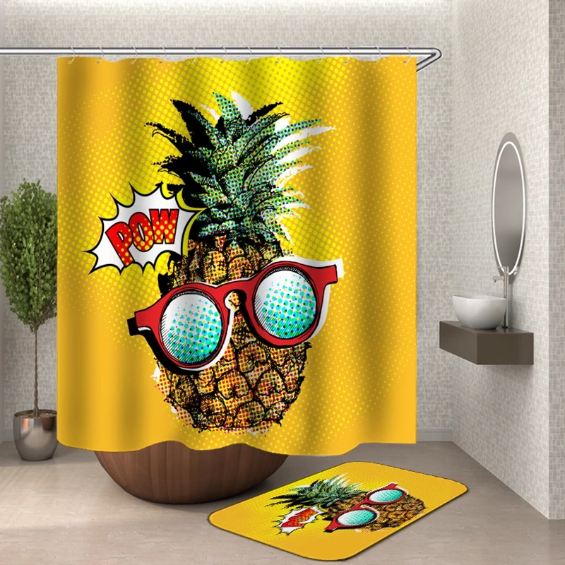pineapple Shower Curtain With Hooksbathroom curtains bath curtain 3D fabric funny shower waterproof Or Mat | Дом и сад