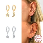 MC 925 пробы серебряные маленькие серьги в виде колец, 2021 Циркон Star, Луна, серебряные серьги в виде колец, ретро пирсинг черныйбирюзовые серьги