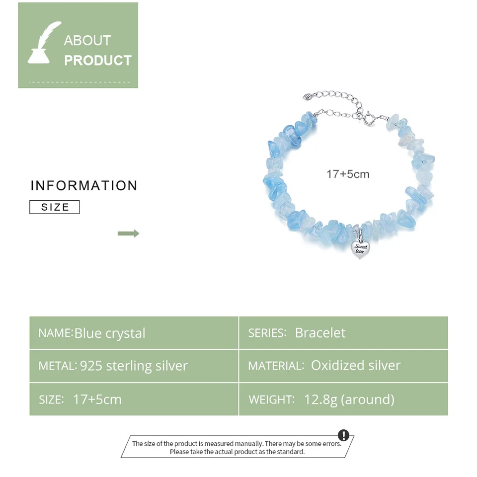 

VOROCO Blue Crystal Bracelets 925 Sterling Silver Bangles Heart-Shaped Bracelets For Women Fine Jewelry Gift BKB204