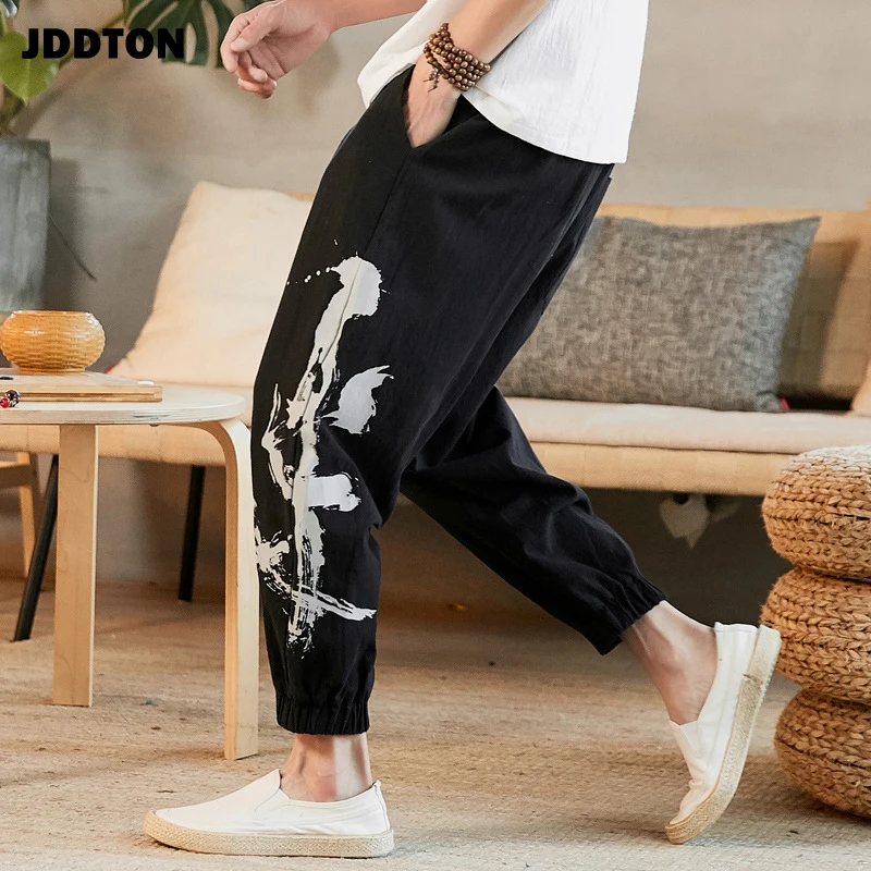 Мужские хлопковые и льняные шаровары JDDTON повседневные свободные штаны в