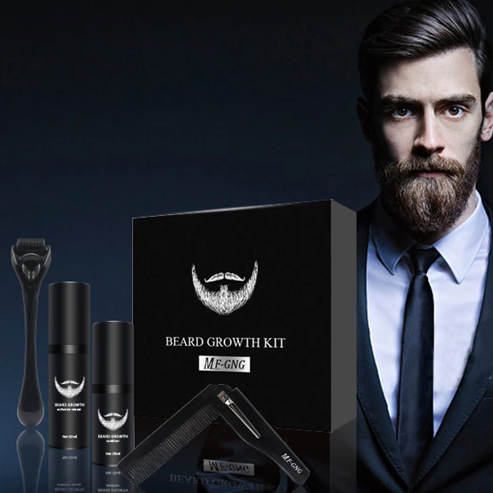 

Beard Oil Growth Kit Beard Roller Barbe Hair Growth Products Enhancer Essentital Serum Facial Care Brush Set Best Gift for Men