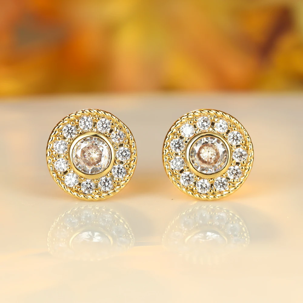

Dainty Wedding Earrings Gold Geometric Round Stud Earrings Inlaid Full Zircon Fashion Exquisite Earrings Jewelry for Women