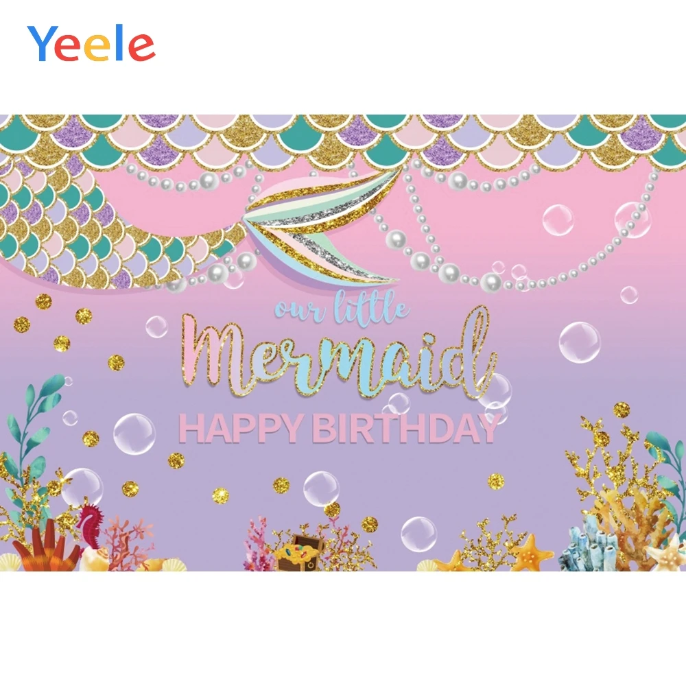 

Mermaid Underwater World Starfish Baby Shower Birthday Party Vinyl Backdrop Photography Photographic Background For Photo Studio