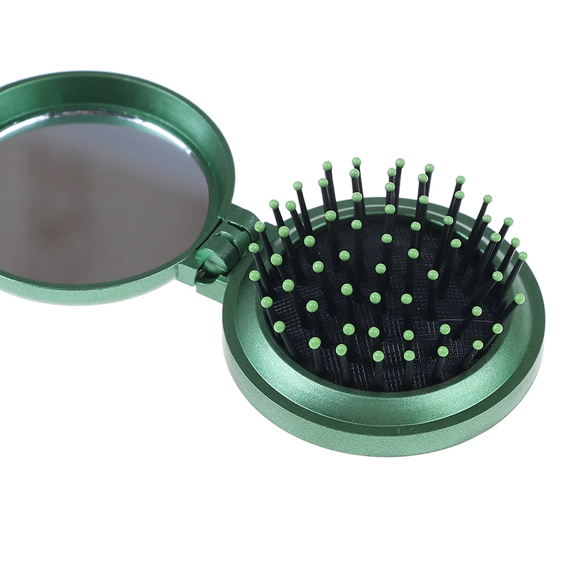

Folding Massage Comb Hair Brush With Mirror Compact Travel Pocket Comb