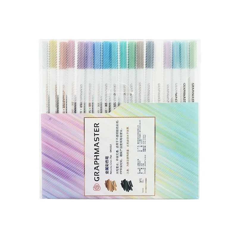 

18pcs Metallic Color Pens Set Art Marker Water Based Ink for Drawing Lettering Calligraphy Painingt Home DIY Album School F028