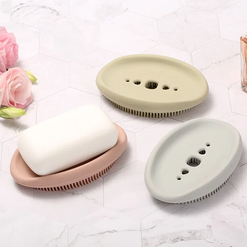 2-In-1 Soap Dish Silicone Box Holder For Bathroom Toilet Kitchen Flexible Storage Drain Rack Tray With Brush Multipurpose | Обустройство