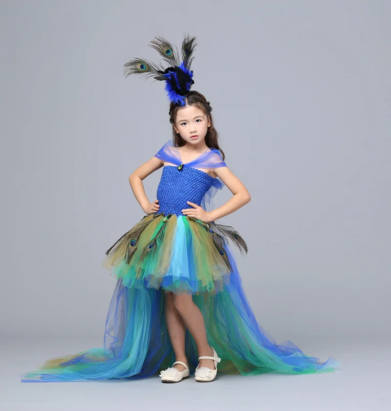 Vestido de pavo real con cola para niñas, ropa de fiesta para cumpleaños, Photograp