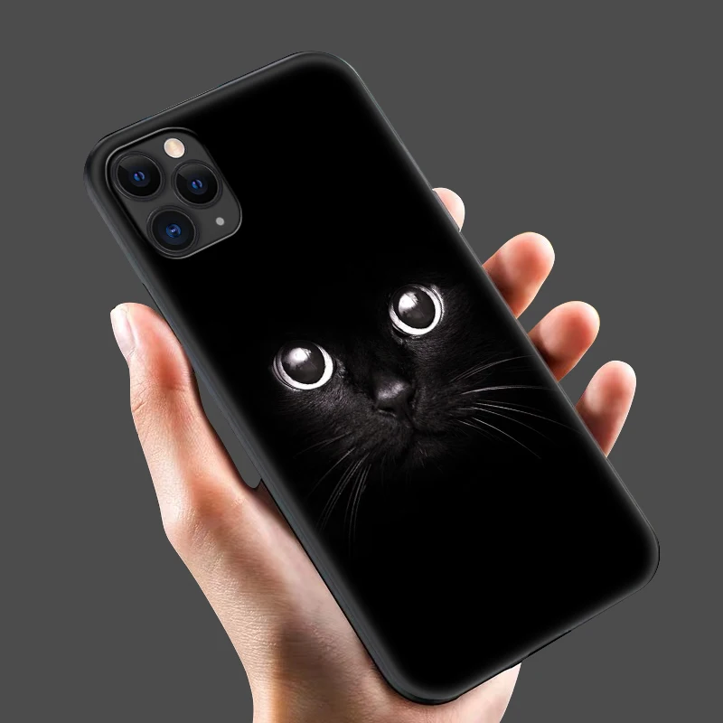 Черный чехол из ТПУ для iphone 5 5s se 6 6s 7 8 plus x 10 силиконовый XR XS 11 pro MAX черный с кошачьим