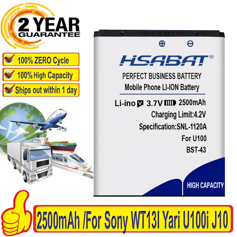 HSABAT топовый бренд 100% Новинка 2500 мАч фотоаккумулятор для Sony Ericsson WT13I Yari U100i J10 J20 J108i