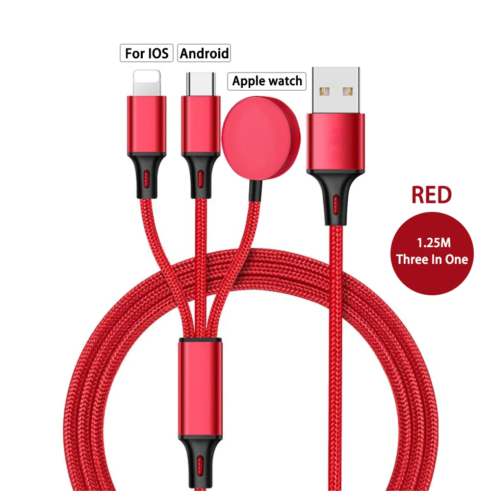 3 в 1 type-C зарядное устройство 125 см нейлоновая оплетка и металлический
