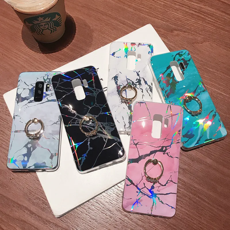 

Laser Colorful Mobile Phone Case for Samsung S7 S8 S9 plus Simple Marble Case for Samsung S10 plus S10E Ring stand phone cases