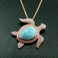 sea animals fine jewelry natural larimar sea turtle pendant rose gold 925 sterling silver necklace for women gift