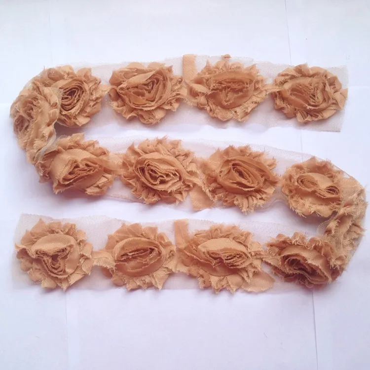 

10yards/lot 2.5" Shabby Chiffon Rose Flowers Trim Frayed Flowers for DIY Baby Girls Headbands Clips Headwear Hair Accessories