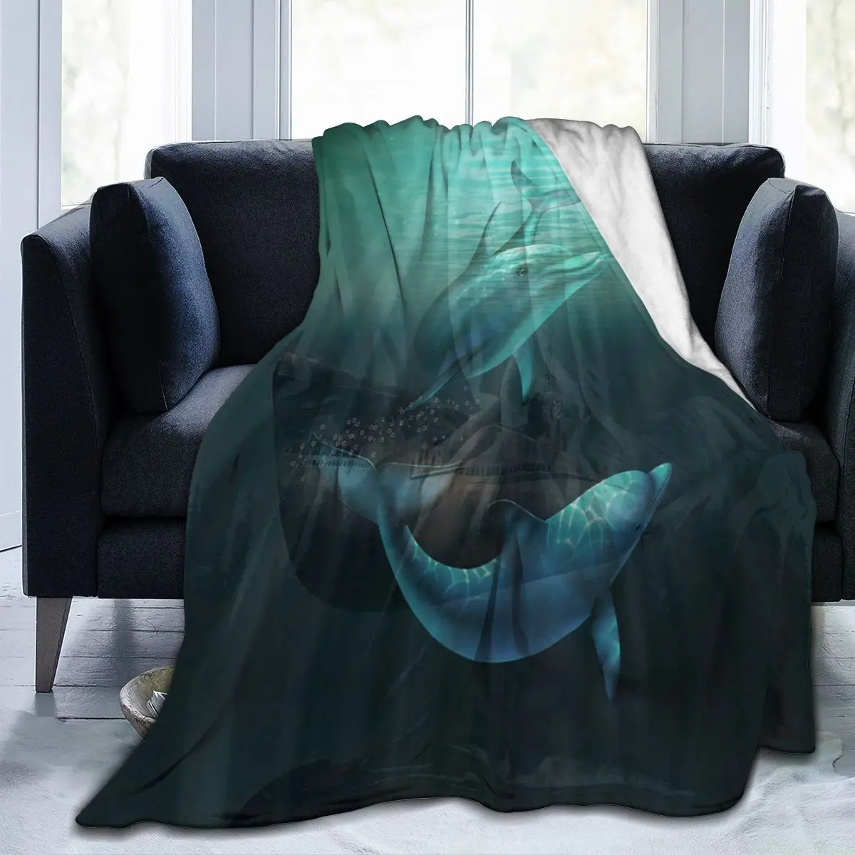 

Cartoon Dolphin animal blanket blanket puzzle cartoon bedding flannel children and adult bedroom decoration