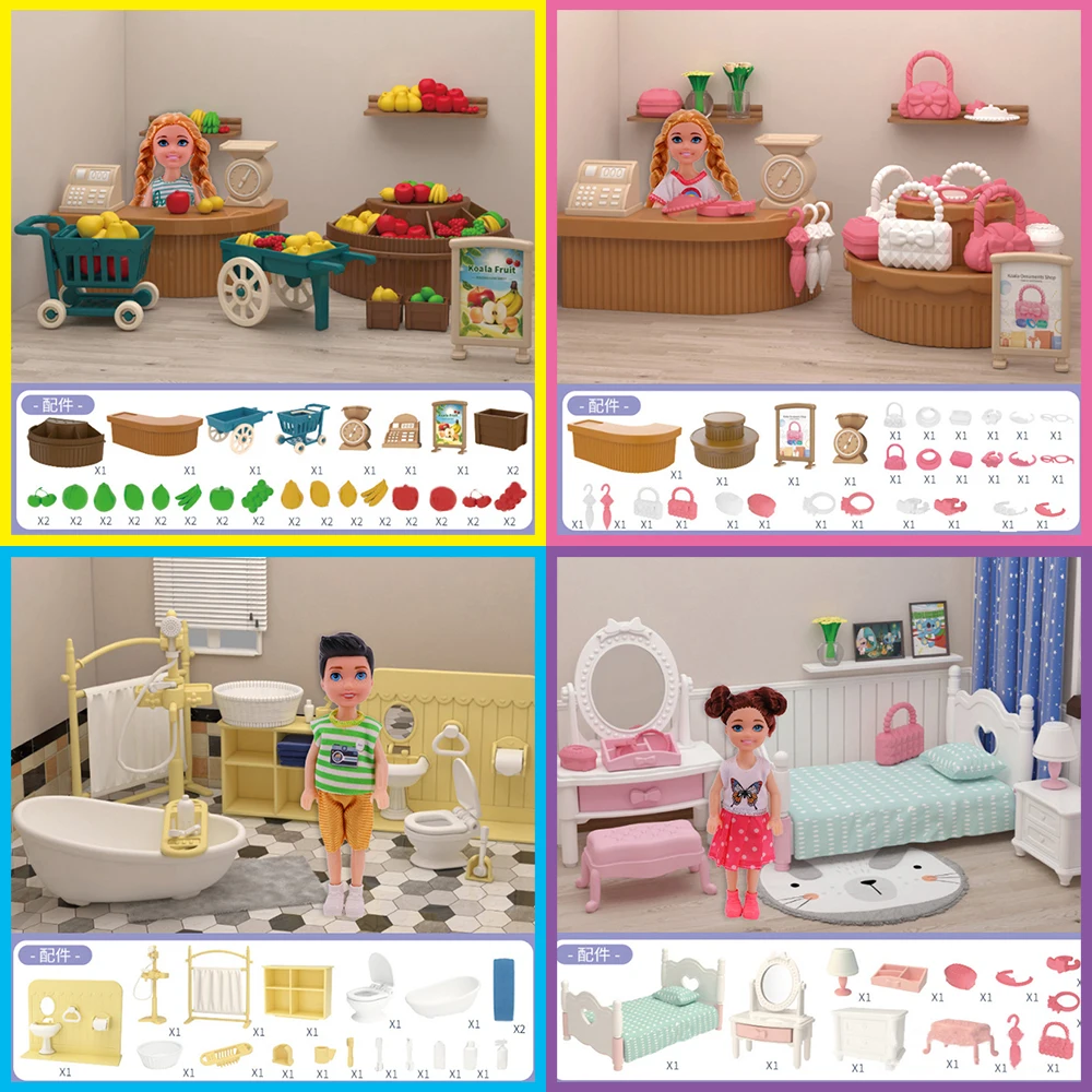 

Children's Toys Dollhouse Living Room Bathroom Kitchen Supermarket Simulation Scene Hand-assembled Educational DIY Toy Chirstmas