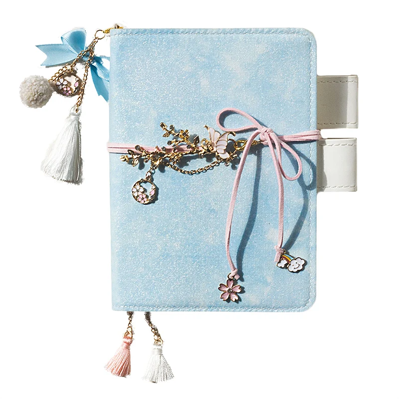 

A6 A5 Ins style Original Blue glittering cover material Notebook Unique Pendant Diary Traveler PU leather Journal Gift Bujo 2021