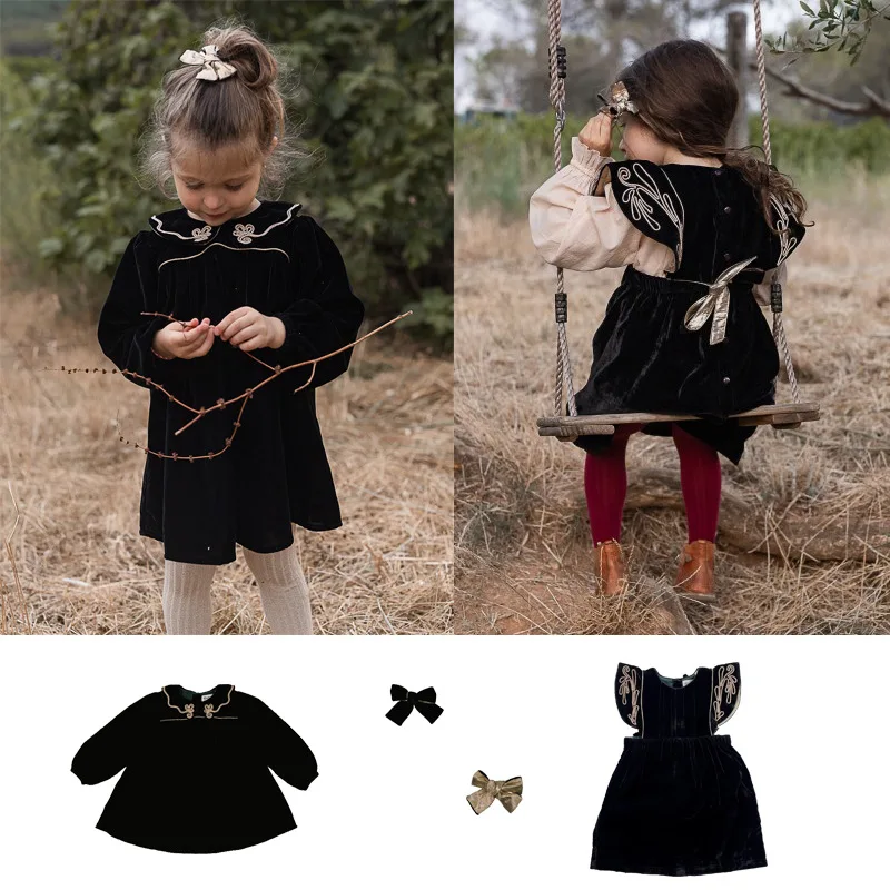 2021Autumn and Winter New Children's Dress BACH Palace Style Treasure Dress Velvet Heavy Industry Strap Party Dress Black Blouse