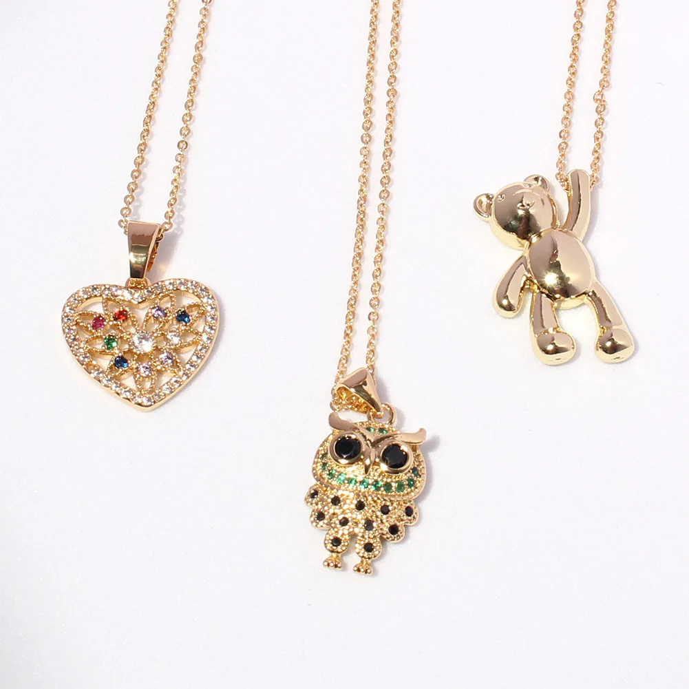 

2021 golden owl pendant gothic cz animal necklace women's heart-shaped jewelry zircon necklace jewelry wholesale