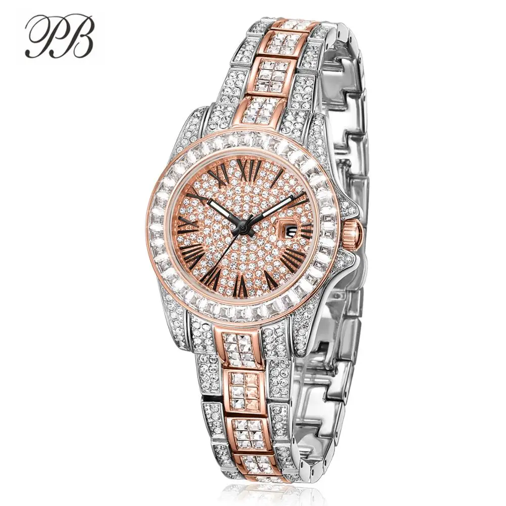 

Подарки для женщин с датой роскошная дизайнерская обувь с украшением в виде кристаллов кварца Мода льдом женские часы Бесплатная доставка