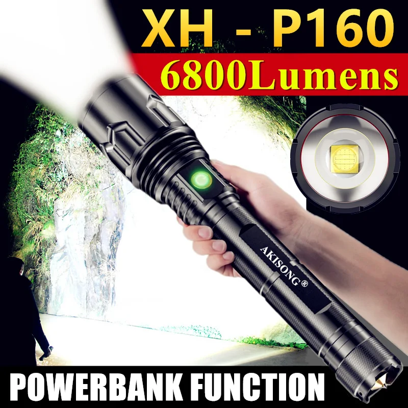 

Мощный светодиодный фонарик XHP160, 16 ядер, 26650 дюйма, USB-зарядка, тактический фонарь, масштабируемый, высокая мощность, охота, Самооборона, Рабо...