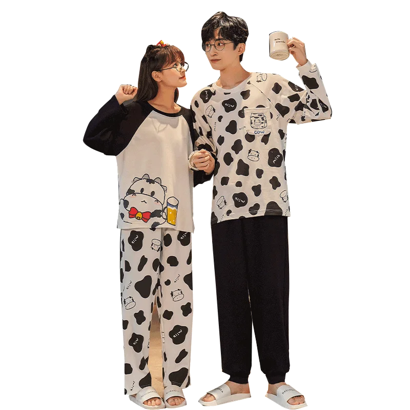 Новинка осенне-зимние хлопковые Пижамные комплекты для пар брюки с круглым