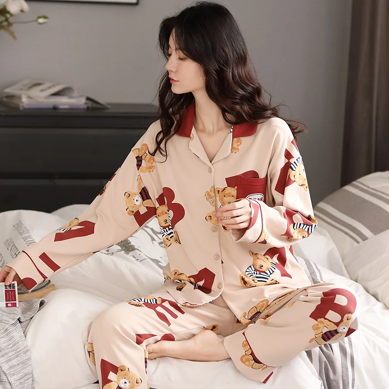 Пижамный комплект Женский хлопковый с принтом медведя | Женская одежда