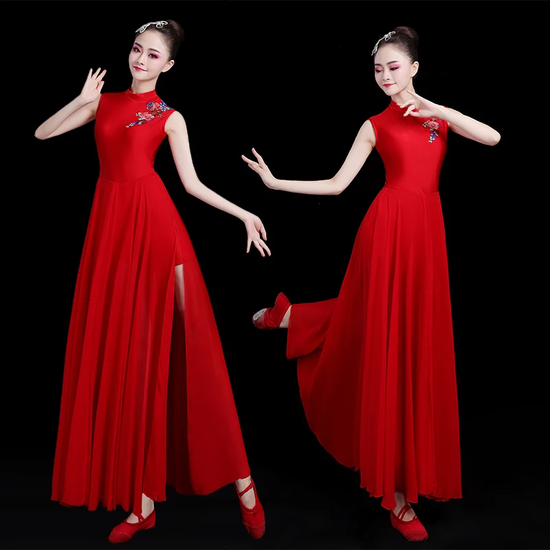 

2022 chinese classical dance dress female elegant chinese style modern opening dance dress big swing chorus dress long skirt