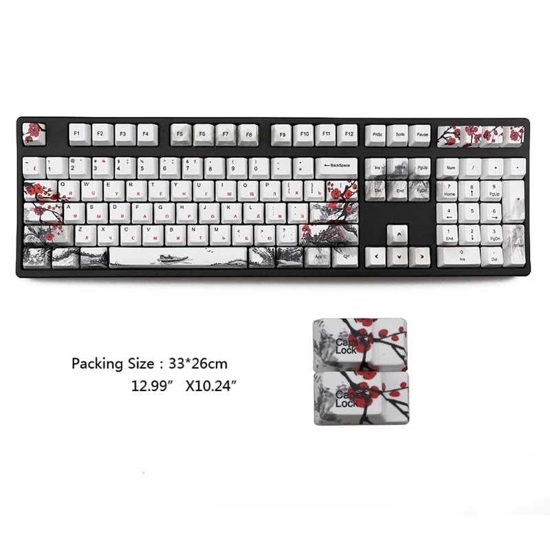 

G32B Russian Wangjiang Plum Blossom PBT Five sides Dye-subbed 110 Keys OEM Profile Russian Keycap for Diy Mechanical Keyboard