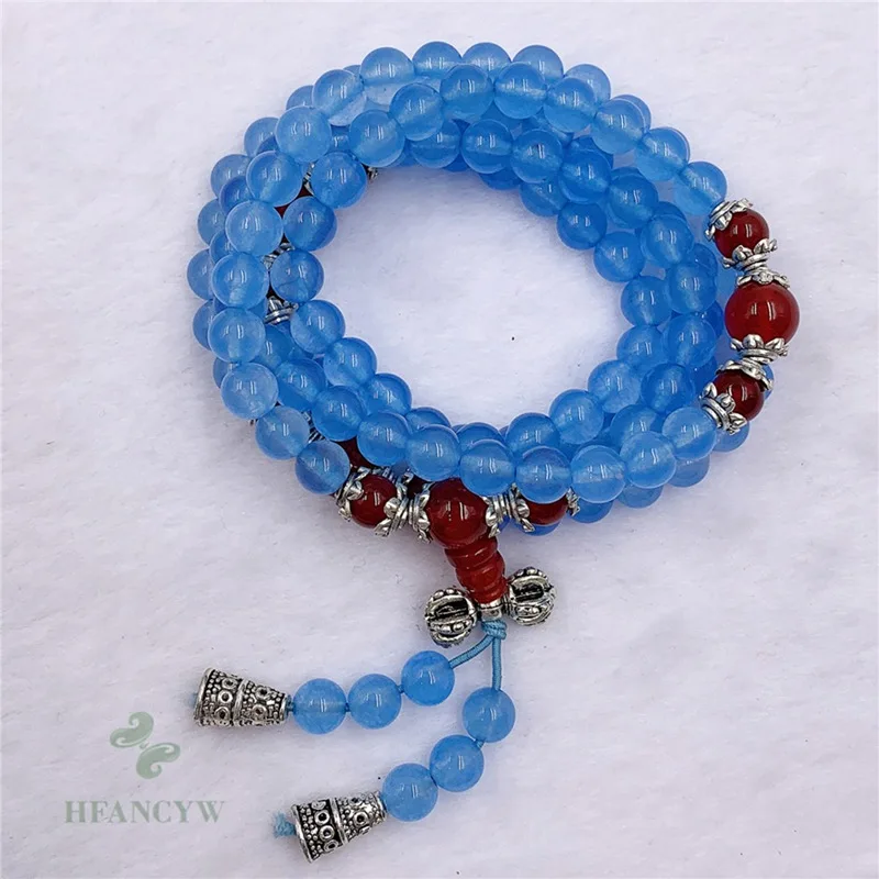 

6mm 108 Blue chalcedony gemstone Bead mala Bracelets Healing Meditation Reiki Wristband Buddhism Cuff Chakra Pray Chic Bless