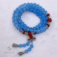 6mm 108 blue chalcedony gemstone bead mala bracelets healing meditation reiki wristband buddhism cuff chakra pray chic bless