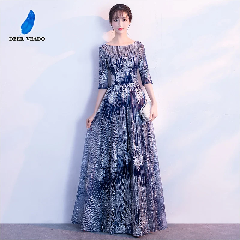 DEERVEADO Robe De Soiree полурукав вечернее платье длинное официальное для вечеринок