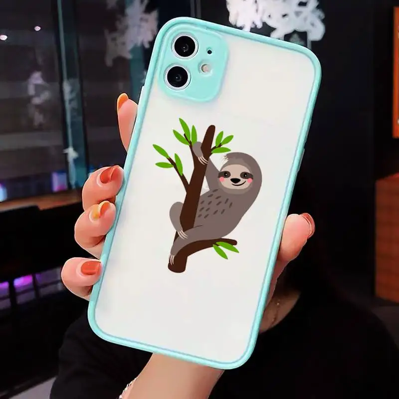 

Yoga sloth Phone Case For iPhone 12 11 Mini Pro XR XS Max 7 8 Plus X Matte transparent blue Back Cover