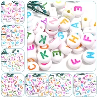 100pcs a z diy white letter bead loose bead accessories color acrylic material flat round bead 4x7mm white plus color 26 letters