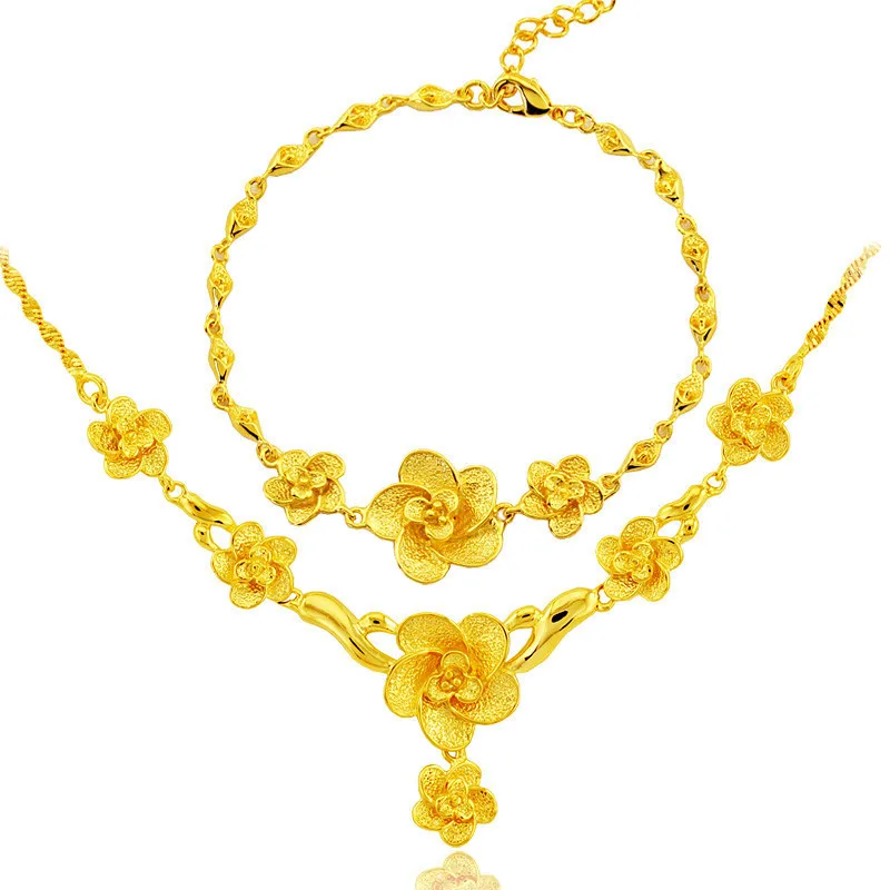 Дубай ювелирные наборы винтажное ожерелье и сережки в виде цветка браслет