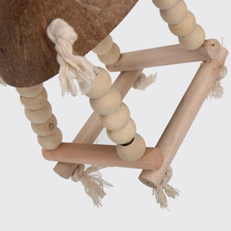 

Pet Parakeet Bird Toys Wooden Coconut Shell Beads Chewing Cage Swing Climb Toys
