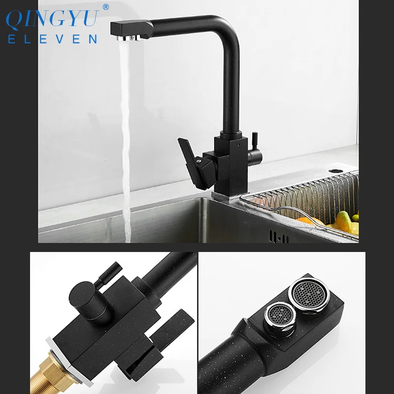 QINGYU ELEVEN кухонный фильтр, смесители, золото, черный, латунь, 360 вращение, смеситель для горячей и холодной воды, фильтр, кухонный кран