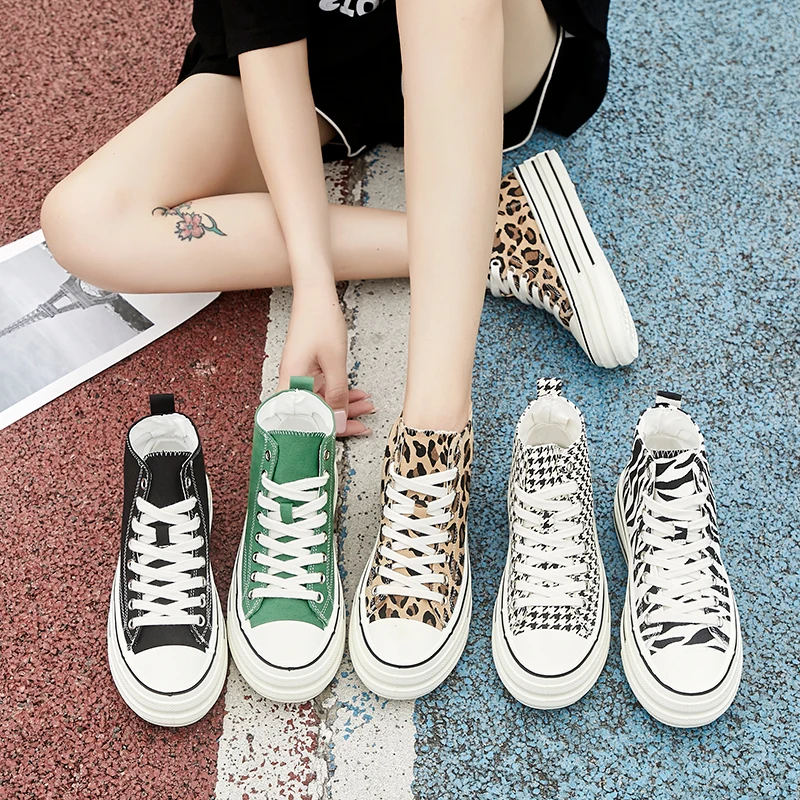 

Trendy Casual Fashion Women's Shoes 2021 New High-Top Breathable Canvas Zapato Lace-Up Platform Vulcanized Zapatillas Mujer D94