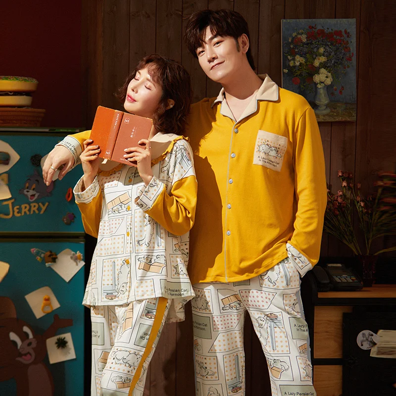 Пижама женская/Мужская хлопковая с длинным рукавом на осень/зиму | Мужская одежда