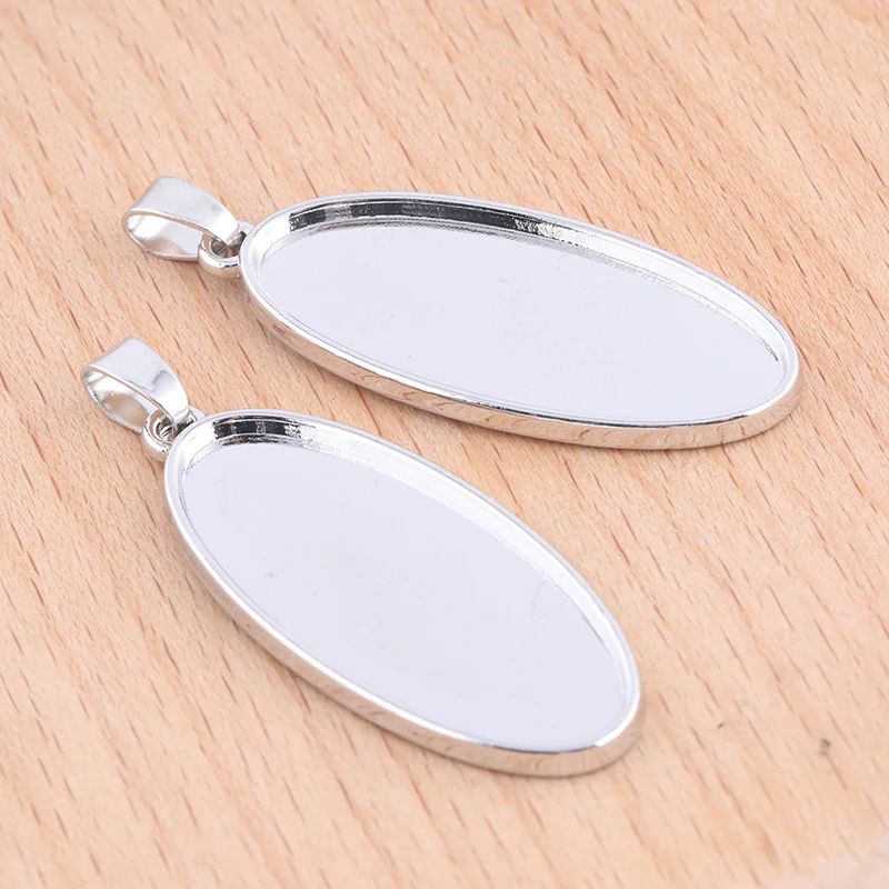 

5pcs 15x37mm oval cabochon pendant base setting trays with clear glass cabochons diy necklace bezel blanks for jewelry making