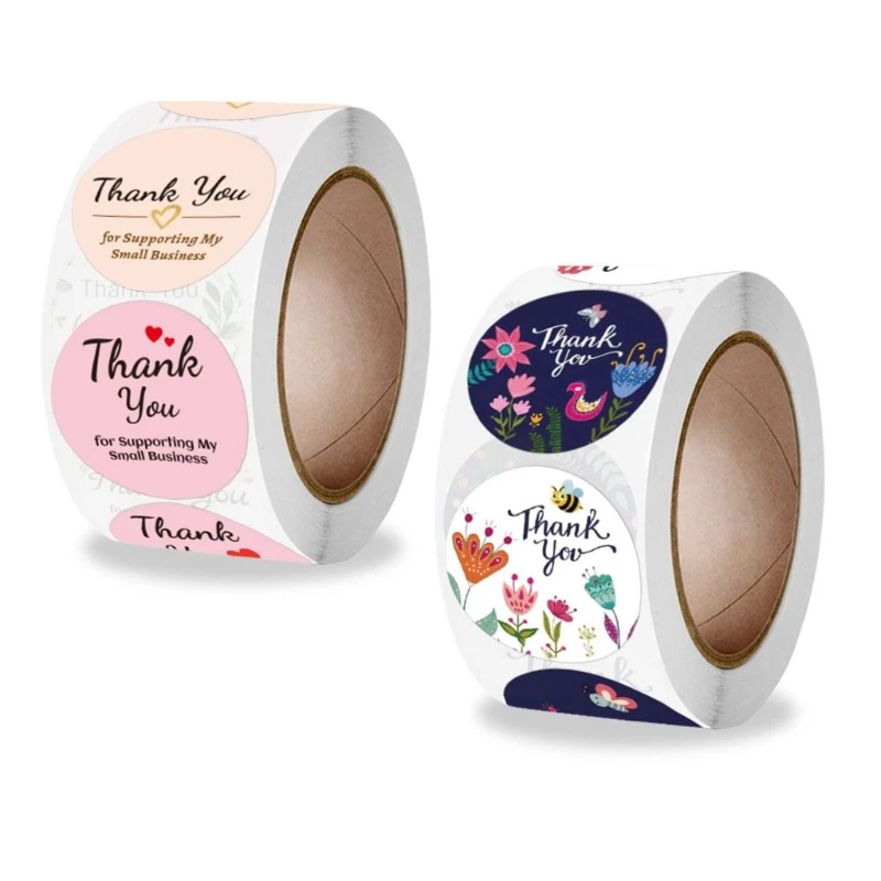 

500pcs Floral Thank You Stickers Handmade Round Seal Labels for Candy Gift Box Thanks Stickers