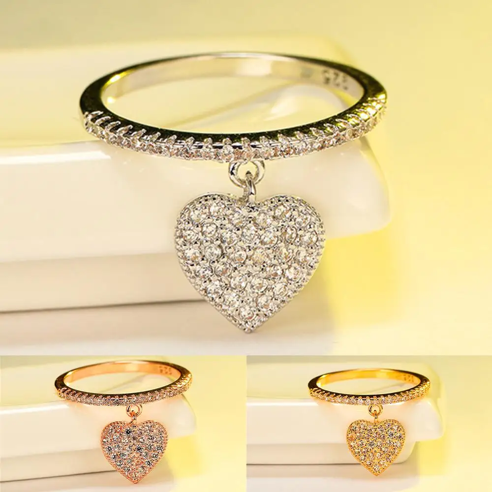 Изящное женское кольцо с подвеской белым кристаллом очаровательные обручальные